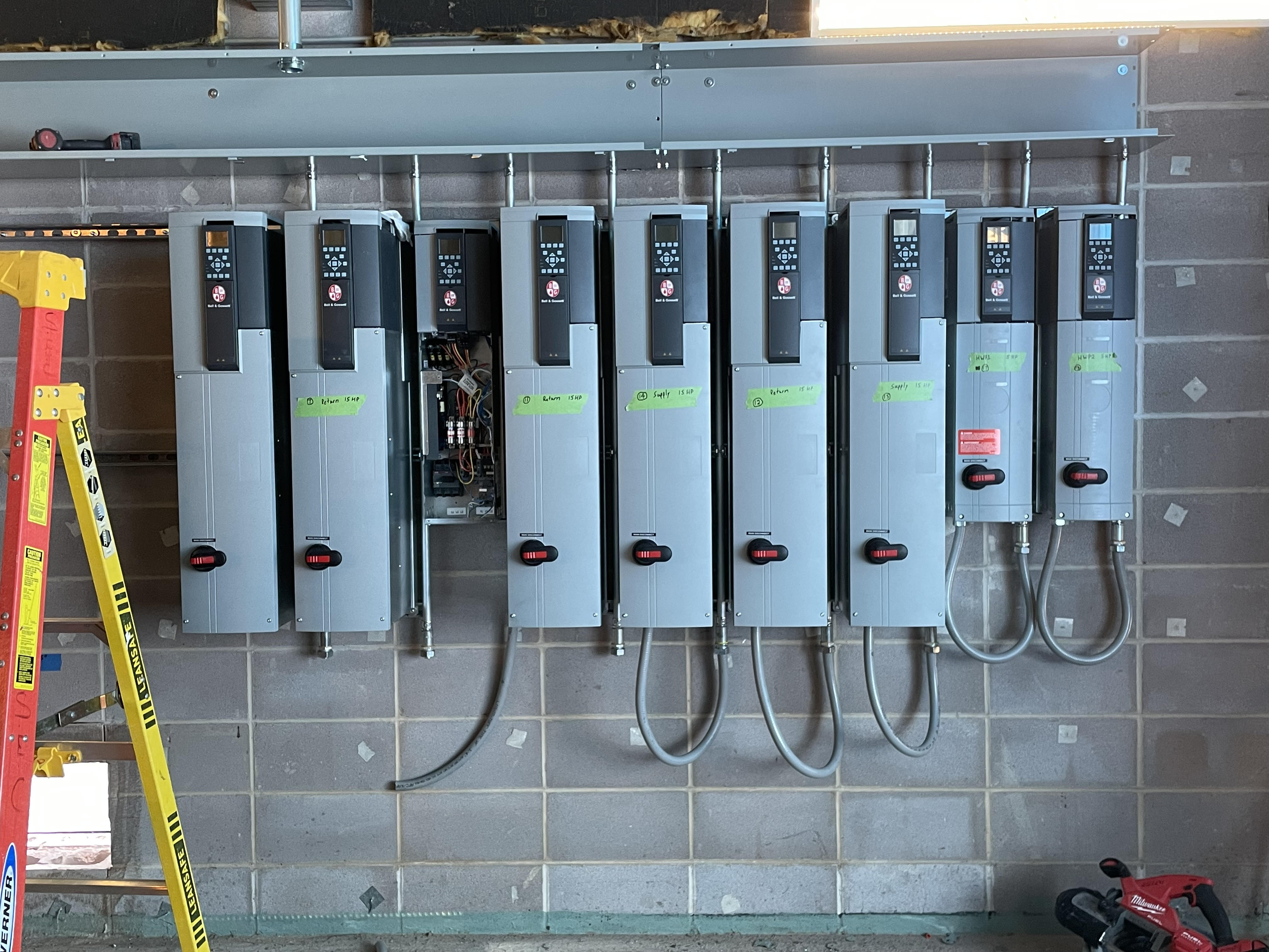 Variable frequency drive bank installation for smart building automation in Austin TX